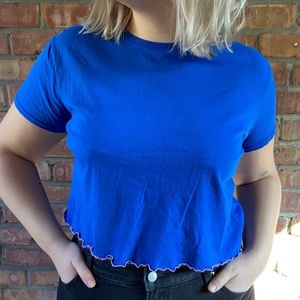 Dolls Kill Blue Tee with Purple Lettuce trim